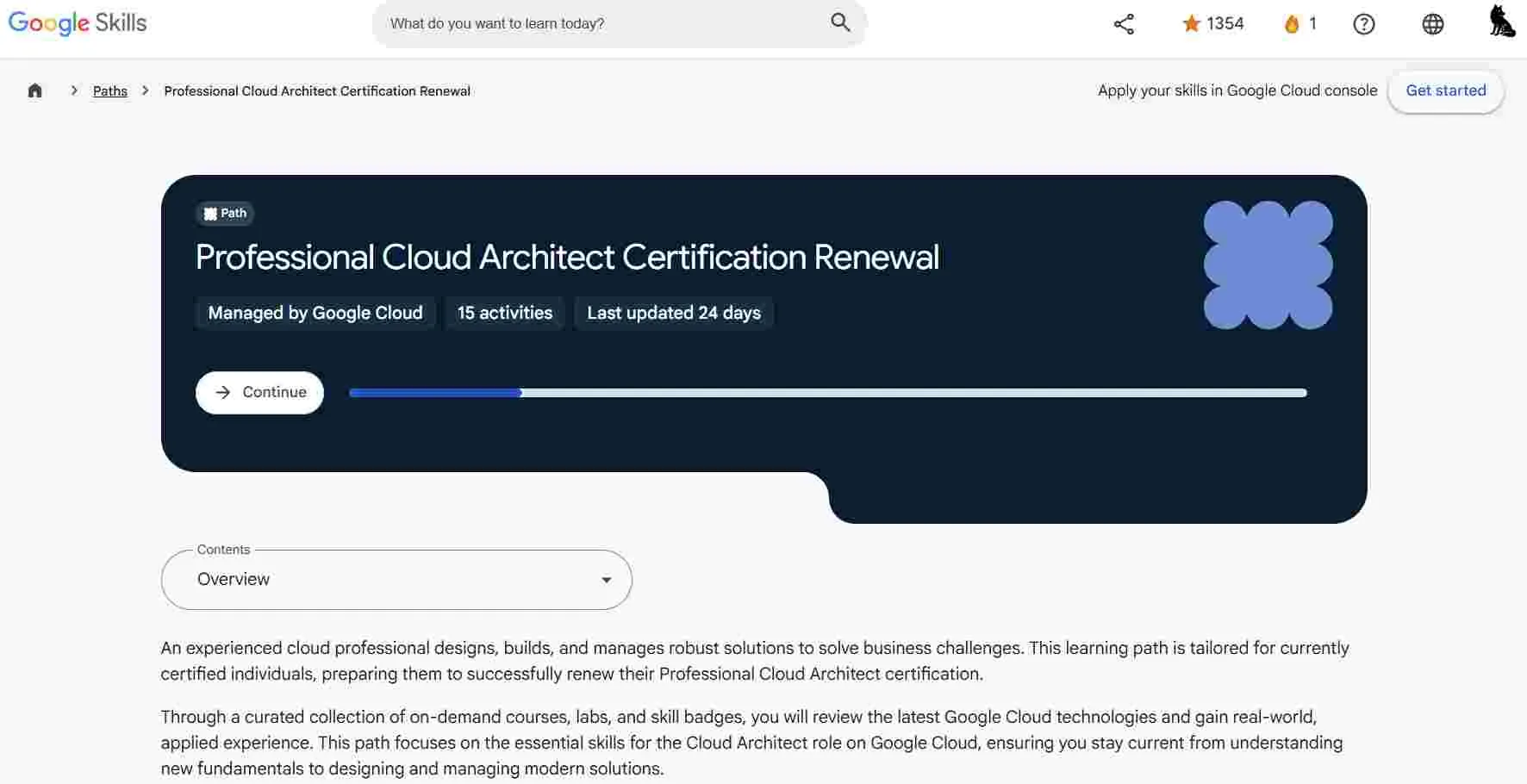 The Professional Cloud Architect Certification Renewal learning path