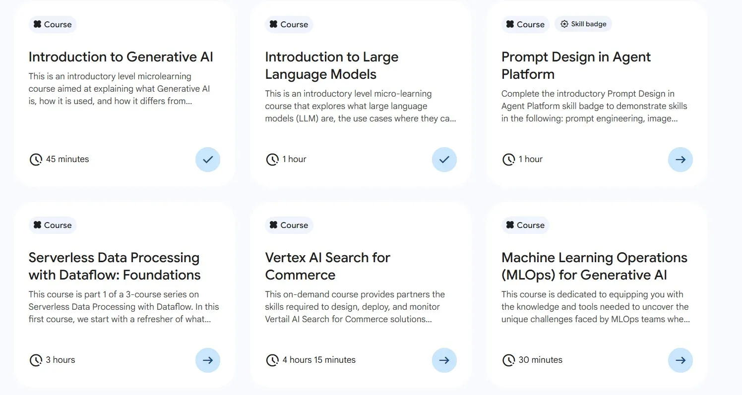 Course screenshot: a catalog of AI and LLM courses in the renewal curriculum