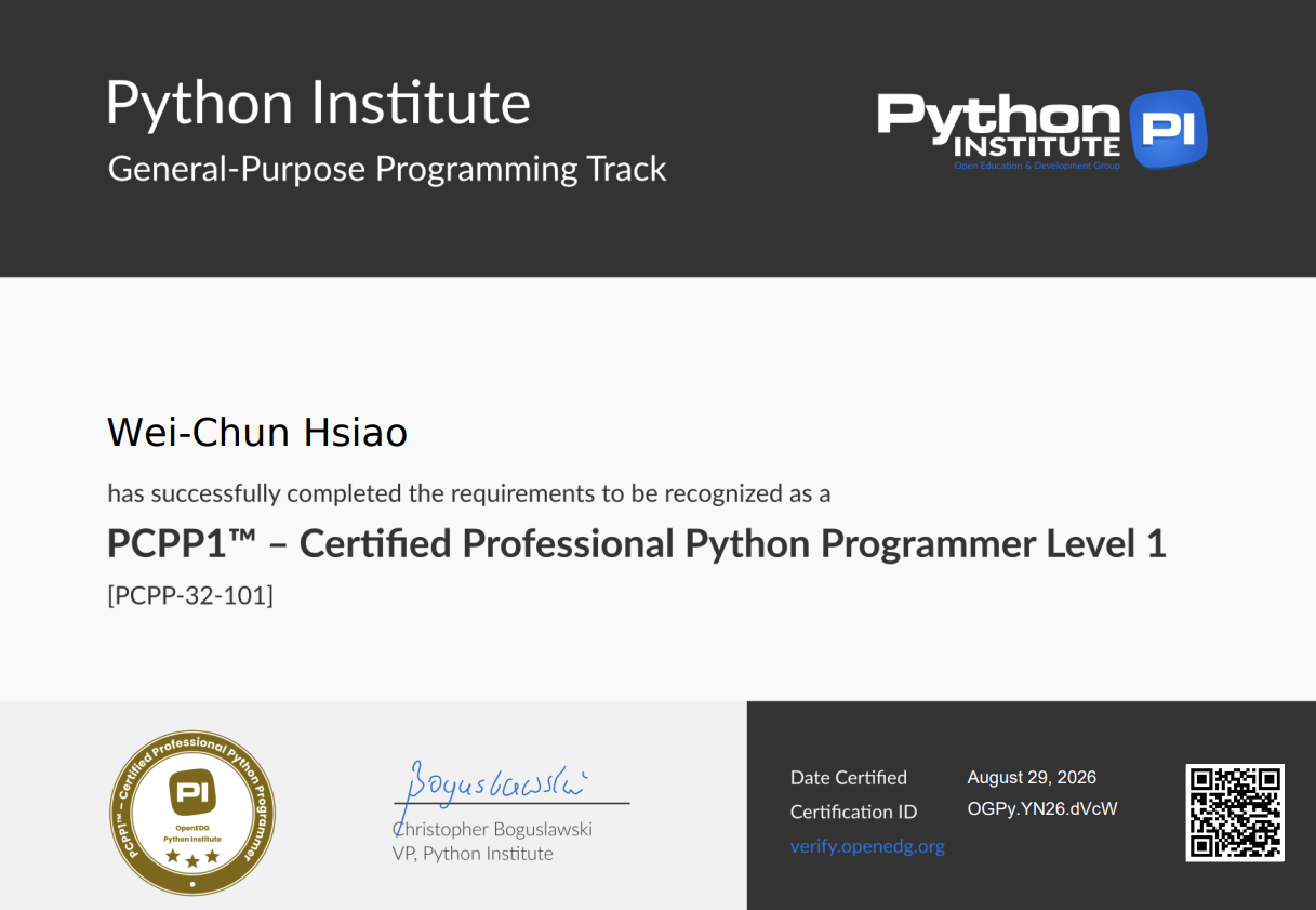 PCPP1™ – Certified Professional Python Programmer Level 1