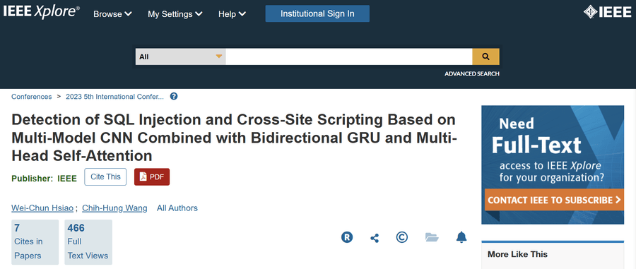 IEEE Xplore: Deep Learning SQLi & XSS Detection